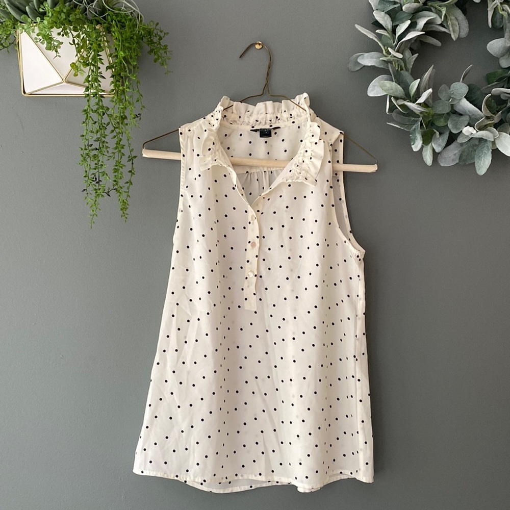 JCrew white with black polka dots silk tank